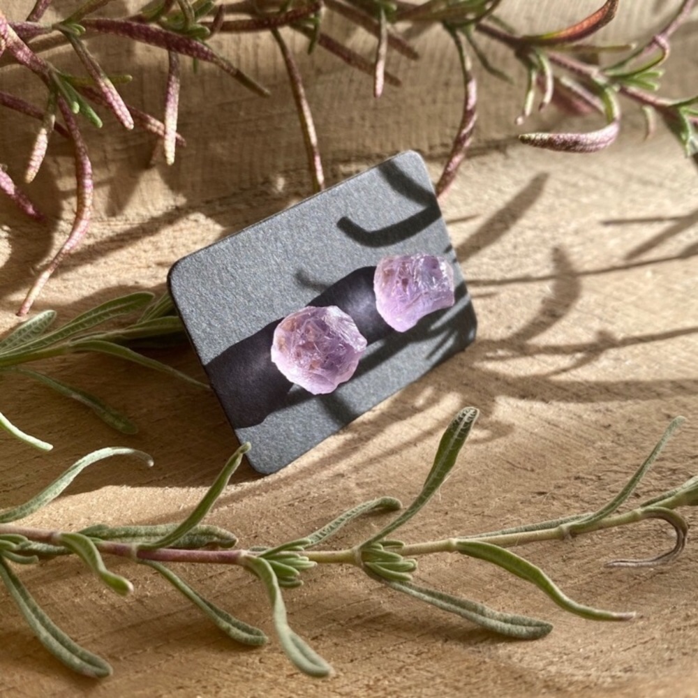 Light Amethyst Crystal Stud Earrings - Picture 7 of 7